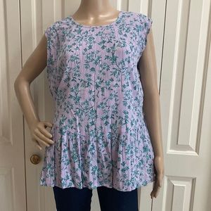 Caslon Womens Large Purple Blouse With Green Floral Print.